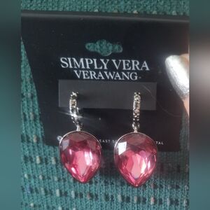 Simply Vera Verawang Pink & Gunmetal W/black Rhinestones On Hoop Earrings